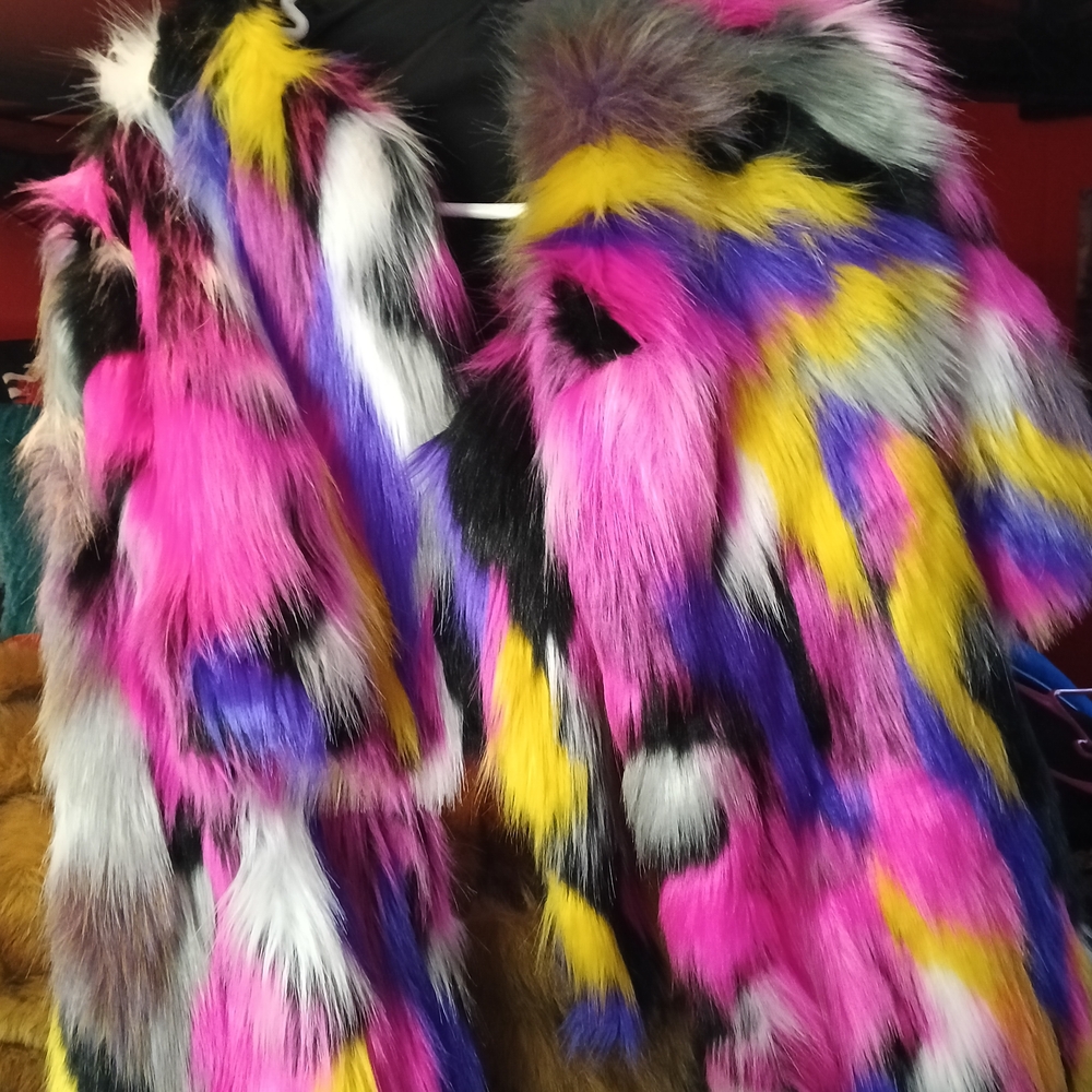 SHEIN Multicolor Faux Fur Coat